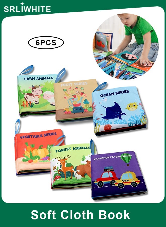 اسرلي وايت مجموعة من 6 كتب قماشية ناعمة للأطفال الرضع، تصدر صوت حفيف عند لمسها. - Image 1